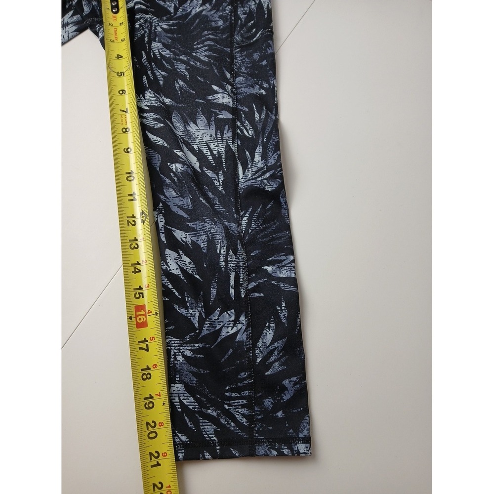 Gaiam Yoga Leggings Medium Black Gray Abstract Leaf Floral Crop Workout Athletic - Picture 14 of 16